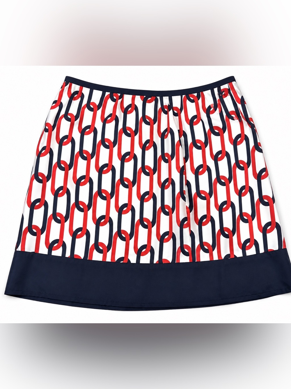 Banana Republic 100% Silk Chain Print Skirt Size 12 Navy Coral White Nautical